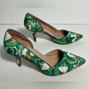 Kelly & Katie Green Floral Fabric Pointed Toe Pump Heel NWOT